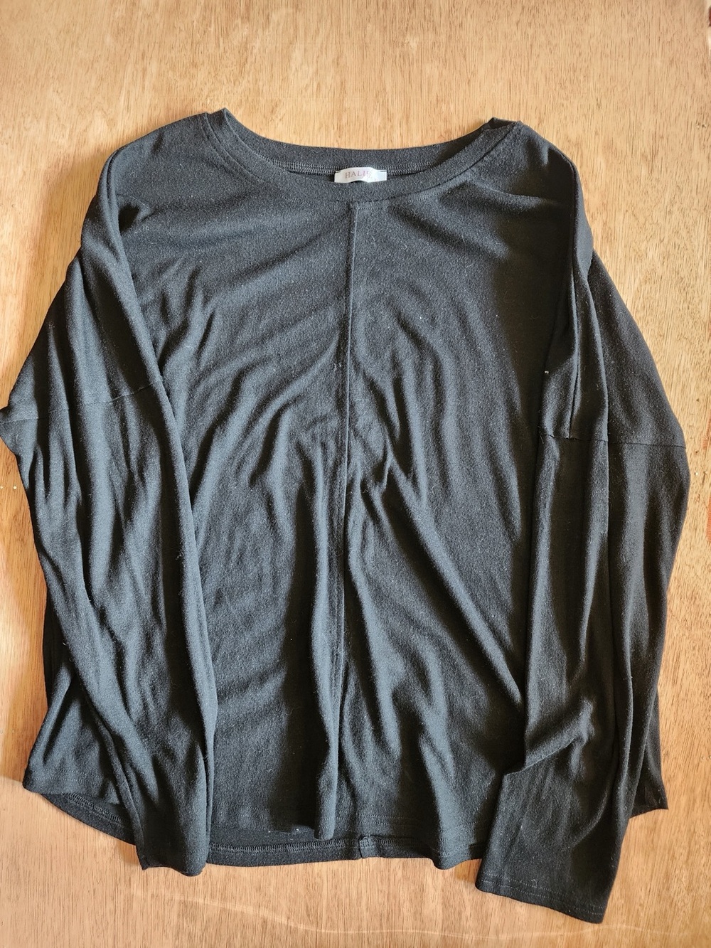 Halife Black Slouchy Long Sleeve Top Boatneck Cozy Knit